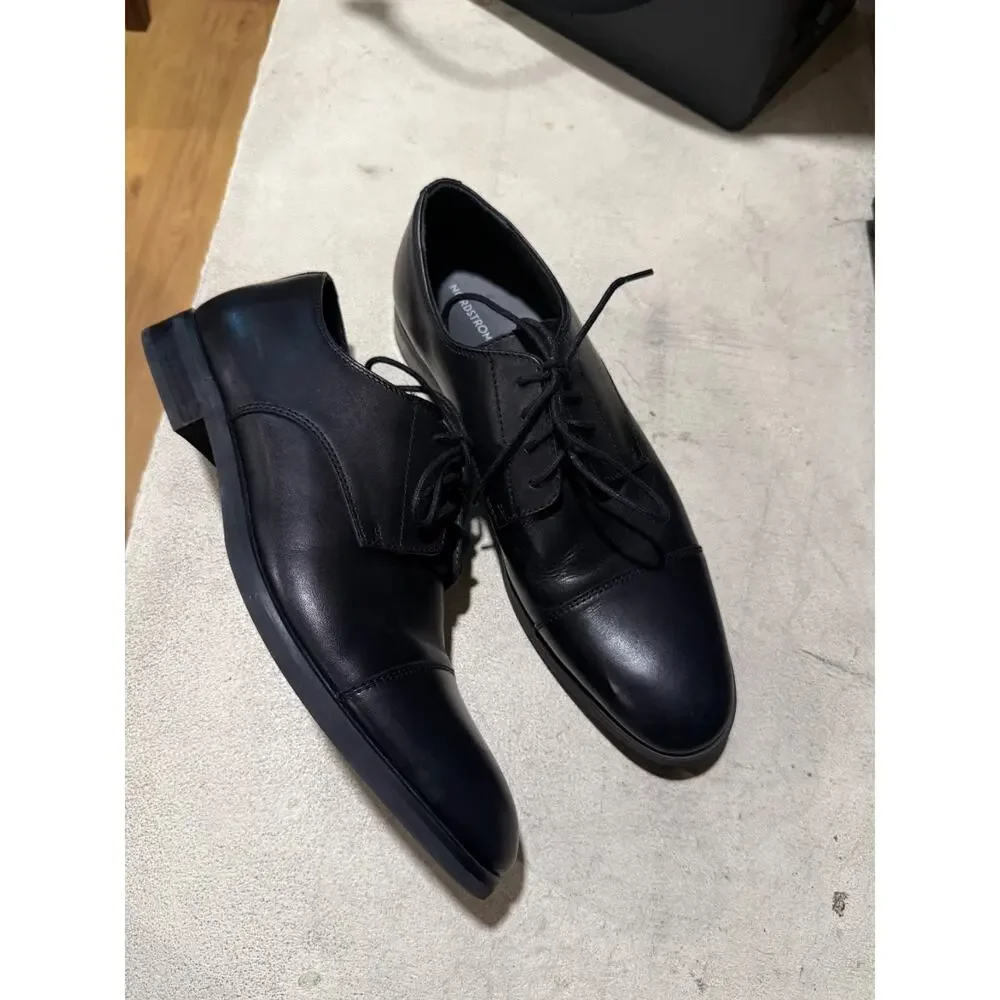 Nordstrom Ortholite Men's 10M Comfort Foam Black Leather Cap-Toe Oxford Shoes